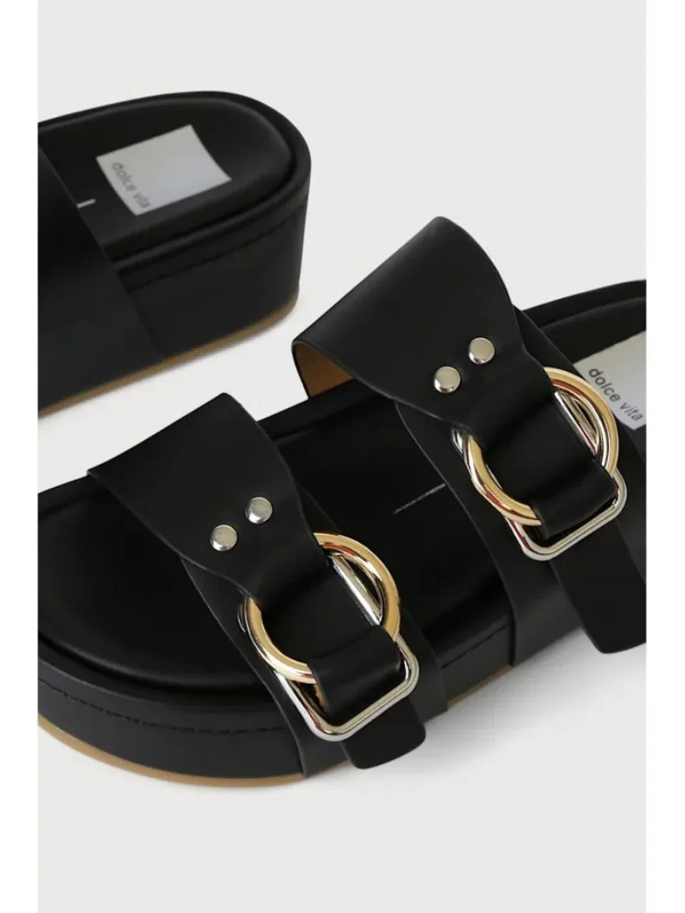 Dolce Vita Sz. 10 Cici Black Stella Buckled Platform Slide Sandals